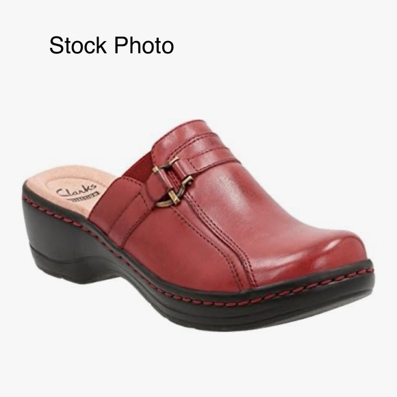 CLARKS Hayla Marina Wine Red Leather Slip-On Comfort Mules Women's Size 8M #721 - Picture 12 of 15